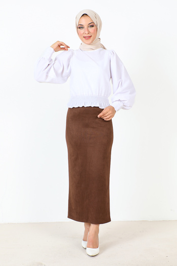 Tesettür Dünyası Suede Pencil Φούστα TSD0034 Καφέ