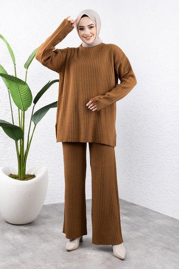 Tesettür Dünyası Taba Knitwear Set - Tsd with Handle End Button Detail 240947