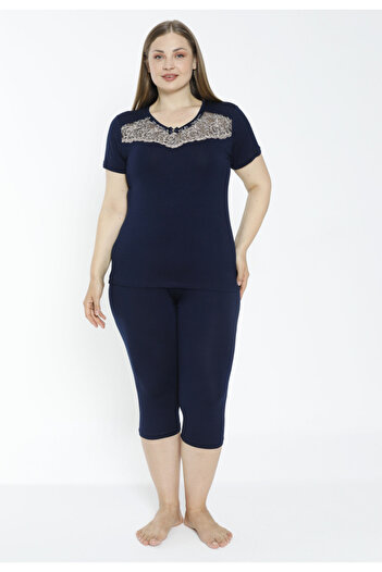 Cotpark Women's Plus Size Viscose Combed Cotton Fabric Short Sleeve Capri Suit 14541-B