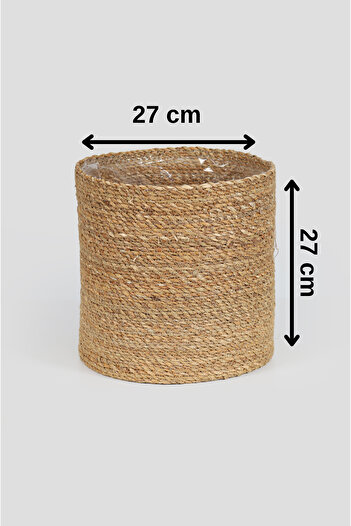 sever ithalat Knitted Round Basket Flower Pot Made of Natural Fibers, Single Decorative Plant Basket in Different Sizes