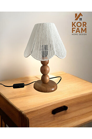 KorFam Rosalinda Lamp Shade - Wicker Handmade Bohemian Flower Shape Wooden Leg Rustic Lamp Shade White