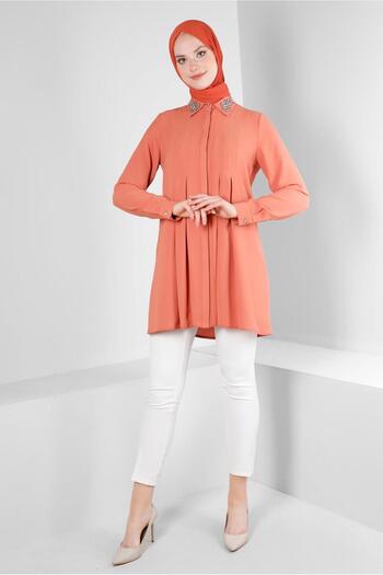 Alvina EMBROIDERED COLLAR PILYSE DETAIL TUNIC 43509