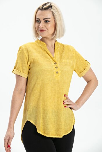 Eliş Şile Bezi Short Sleeve Shile Cloth Acacia Summer Blouse Yellow Yellow
