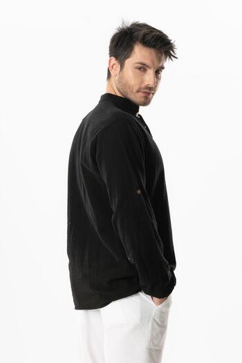 Eliş Şile Bezi Long Sleeve Judge Collar Muslin Sweatshirt Black