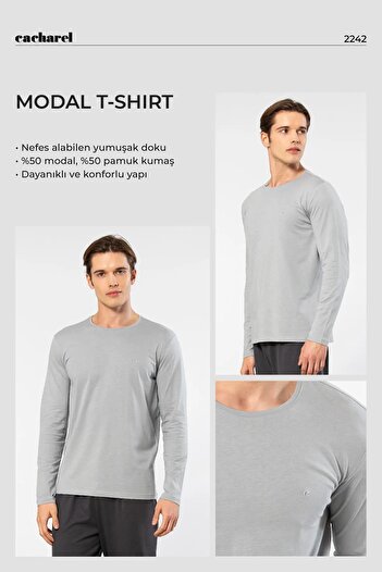 Cacharel Men's 50% Modal, 50% Cotton Crew Neck Long Sleeve T-Shirt