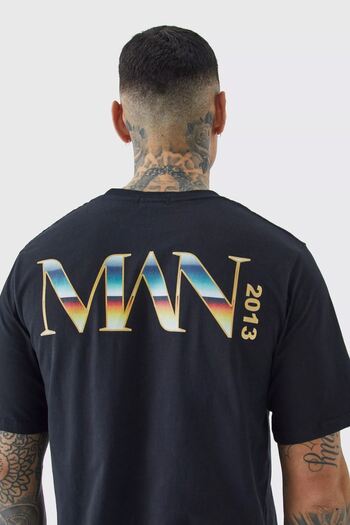 CLAYES Man Pattern Single Jersey T-Shirt - Black Printed Oversize Crew Neck T-Shirt