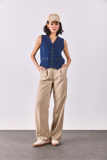 VENA Women's Dark Blue Jean Vest - Dark Blue