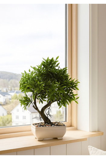 HOMİNG Homing Artificial Green Leaf Decorative Potted Mini Tree