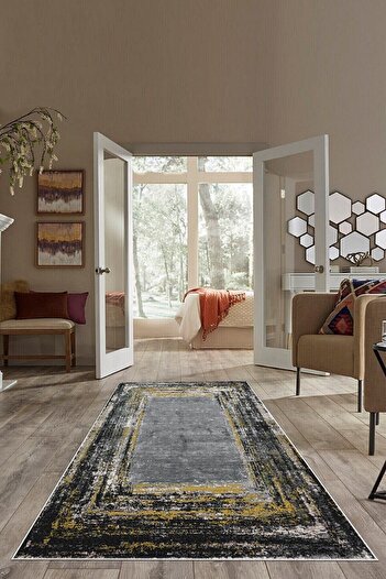 on the clouds Gri Abstract Desen Yıkanabilir Kaymaz Taban Leke Tutmaz Modern Salon Halısı Ve Yolluk