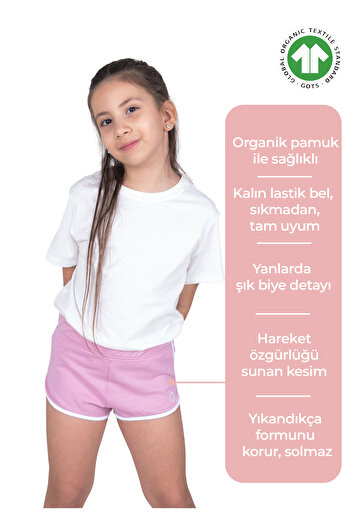 Ozmoz By Mukadder Özden Organic Cotton Sports Cut Short Girls' Pink Shorts