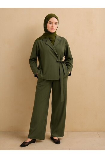 Benin Double Breasted Jacket-Pantalon Suit - Khaki Benin