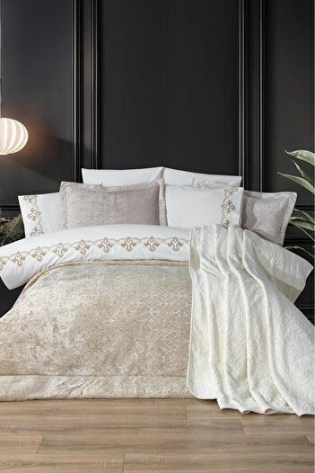 Çeyiz Diyarı Opal 10 Piece Blanket Dowry Set Beige