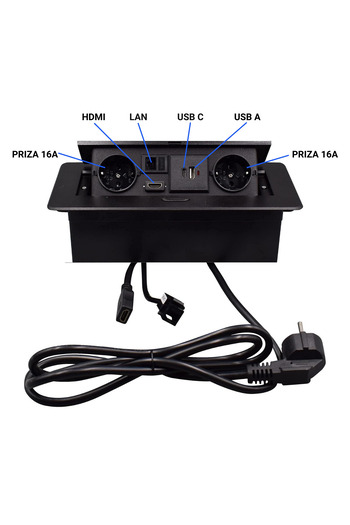 ATOMKIT Priza Incorporabila in mobilier, ATOMKIT, 2 Prize Schuko, USB-A+C ,Intrare HDMI, Intrare retea