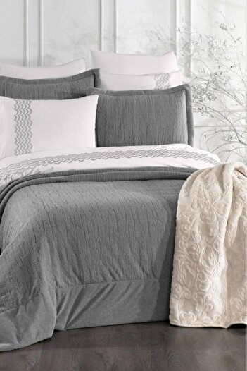 Çeyiz Diyarı Karmen 10 Piece Dowry Set with Blanket Gray