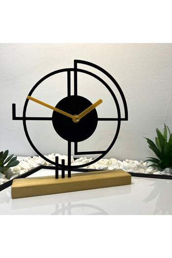 OEM Decorative clock "Abstract Time" with natural wooden base, 22 cm, black, 3D printed