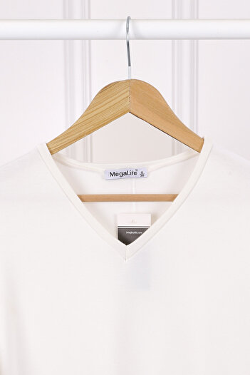İmajButik Ecru V-Neck Short Sleeve T-Shirt