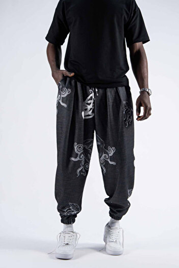 Superbluemexico Men's Elastic Waist Loose Smoked Jogger Pants