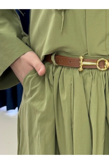 Mihra Erna Belted Poplin Skirt-Bn4362 Mint