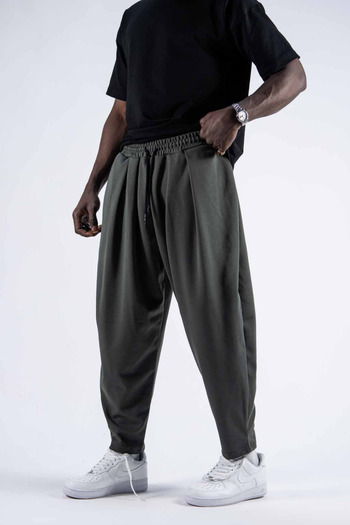 Superbluemexico Men's Elastic Jogger Khaki Baggy Trousers