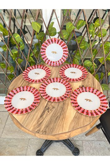 GÜRCÜGLASS Pink Leopard Cake Plate 6 Pieces