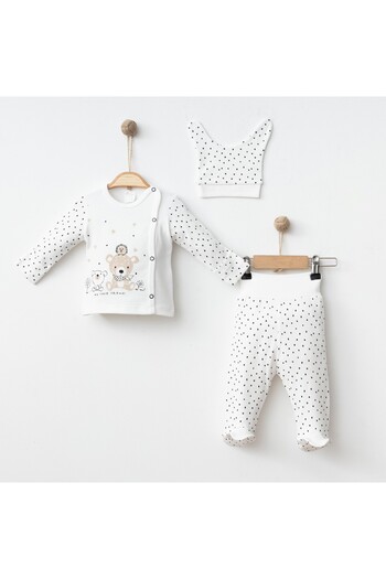 Gümüş Baby Kids Baby 3-Piece Set Teddy Bear Printed 100% Cotton Fabric
