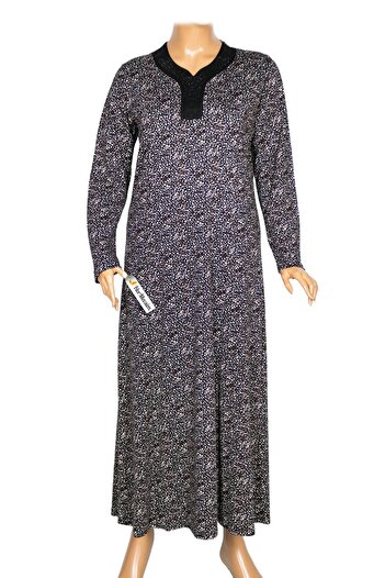 HESNA Γυναικείο Μπουκέτο Plus Size Μαύρο Μοτίβο Φόρεμα 77