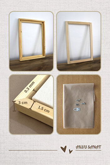 AKSU SANAT Natural Wood Canvas Frame + Canvas Fence + Interlace + Frame Hanger + Screws (35X50 cm)