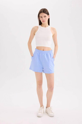 DeFacto Straight Leg Blue Women's Shorts with Pockets U3357Az/Be305