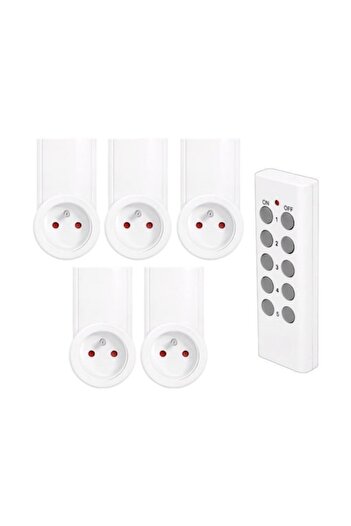 OEM Set of 5 Sockets with Remote Control, Range 30m, 2300W, Frequency 433.92MHz, Grounding, White
