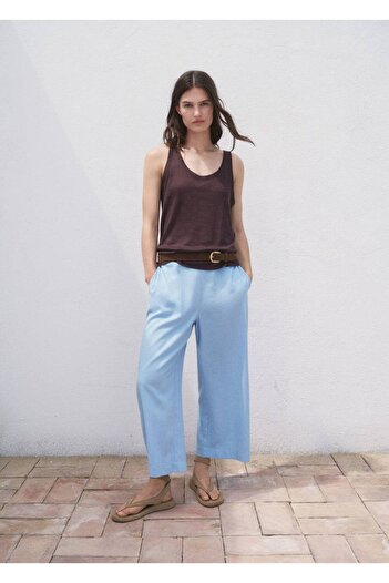MANGO Woman Pantaloni lungi scurti din amestec de in