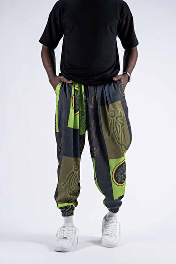 Superbluemexico Men's Patterned Jogger Smoked Baggy Trousers
