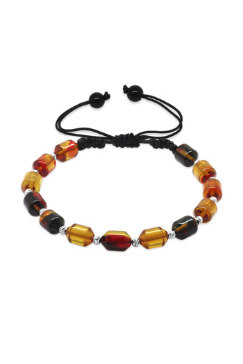 Tesbihane Macrame Braided White Dorica Ball Decorated Bala Black Fire Amber Men's Bracelet