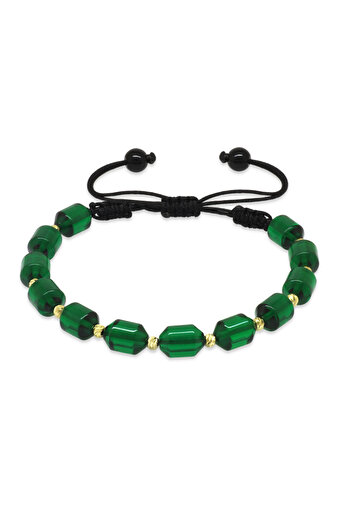 Tesbihane Macrame Braided Yellow Dorica Ball Decorated Green Fire Amber Women's Bracelet