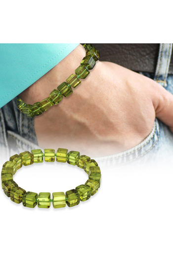 Tesbihane Water Green Cube Cut Natural Drop Amber Men's Bracelet