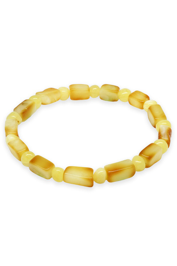 Tesbihane Yellow White Color Cylinder Cut Natural Drop Amber Men's Bracelet