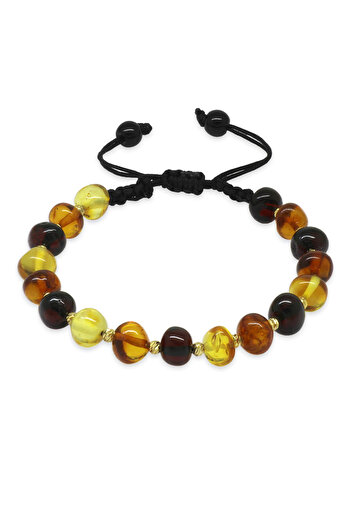 Tesbihane Macrame Braided Dorica Detailed Multicolor Natural Form Natural Drop Amber Women's Bracelet