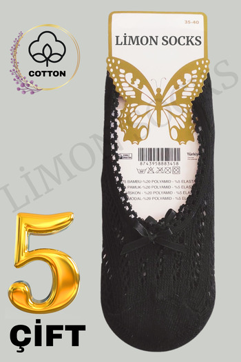 Limon Socks Дамски чорапи с панделка и балерина (5 чифта) Комплект къси чорапи с дантела