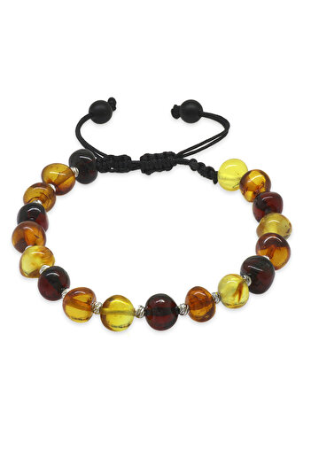 Tesbihane Macrame Braided Dorica Detailed Multicolor Natural Form Natural Drop Amber Men's Bracelet