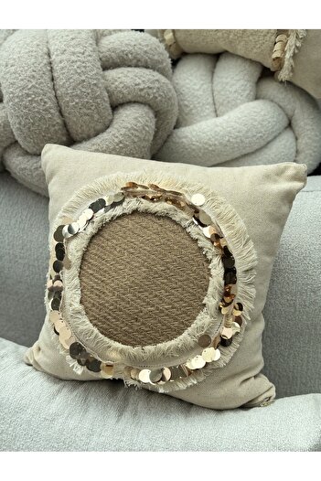 sevaradekor Tassel Throw Pillow Sequin Throw Pillow Linen Throw Pillow Cover Straw Linen Pillow Bohemian Throw Pillow Cover