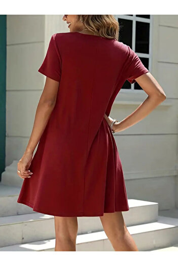 buğrahayalin Women's Short Sleeve V Neck Front Button Viscose Dress