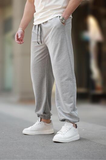 Madmext Gray Relaxed Cut Men's Sweatpants with Elastic Legs E6573