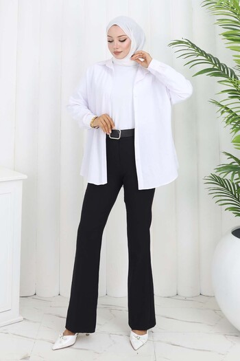 benguen Belted Spanish Leg Trousers Black 6538