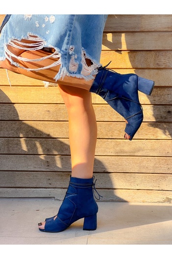 BERFONA Smile Dark Blue Suede 5 cm Heel Summer Boots Sandals