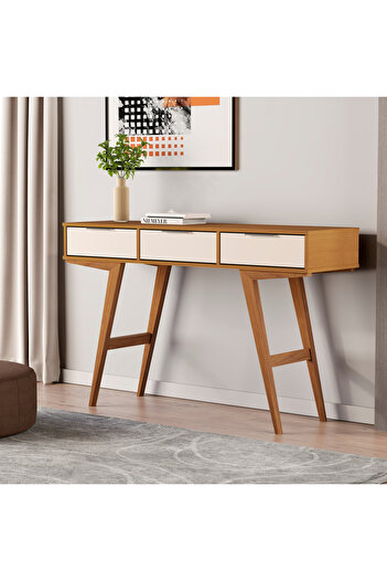 JB Moviecs Home Console Side Table in Natural Wood with Off White