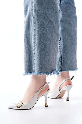 serkanseyyid Inf-1151 White Daily Open Back Heeled Shoes
