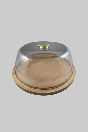SİHİRLİ AYAKLAR Wooden Round Cake Pastry Storage Dish with Transparent Lid
