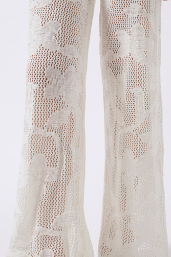 WOMAN VISION Ecru Knitted Knitwear High Waist Wide Leg Design Beach Pants 004