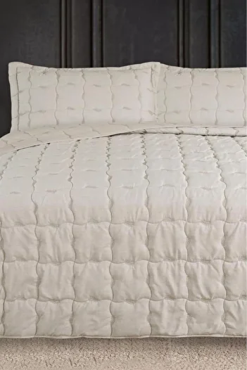 Çeyiz Diyarı Lesya Embroidered Fiber Filled Double Size 240X260 cm Bedspread Cream