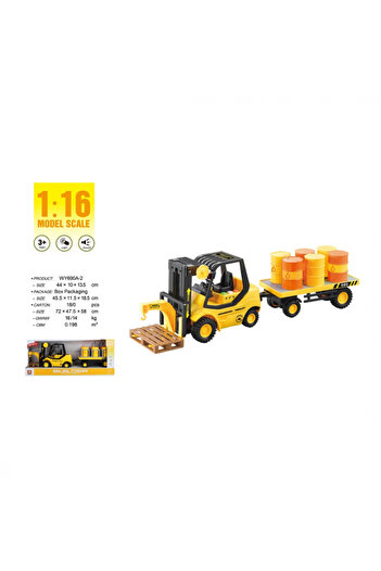 OEM Forklift with Trailer Loaded with Barrels, Scale 1:16