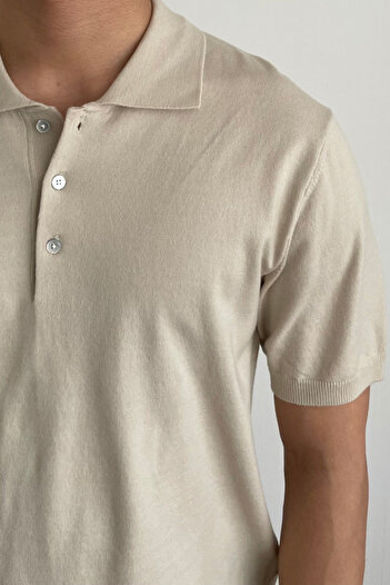Tarz Cool Men's Beige Buttoned Regular Fit Knitwear T-Shirt